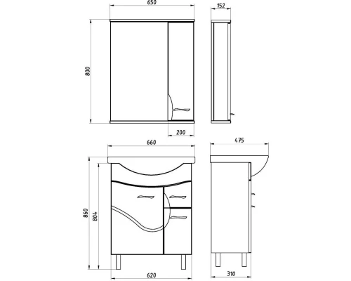 Зеркальный шкаф 65x80 см белый ясень R ASB-Mebel Альфа