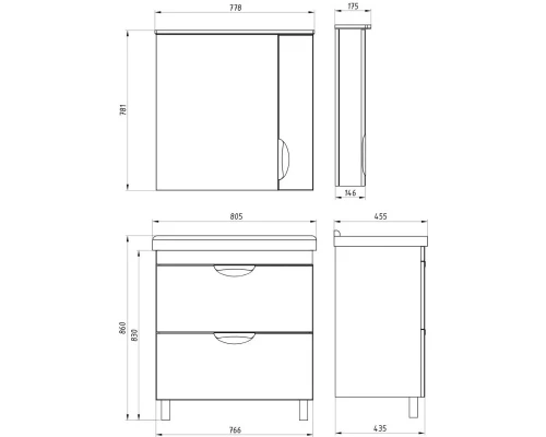 Зеркальный шкаф 77,8x78,1 см белый ASB-Mebel Миранда