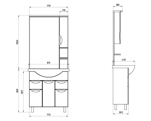 Тумба с раковиной белый 80 см ASB-Mebel Мессина