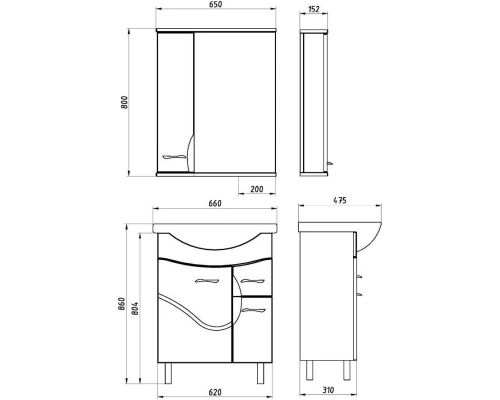 Комплект мебели белый ясень 66 см ASB-Mebel Альфа