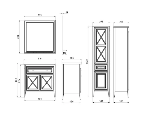 Комплект мебели бежевый матовый 81 см ASB-Woodline Монте