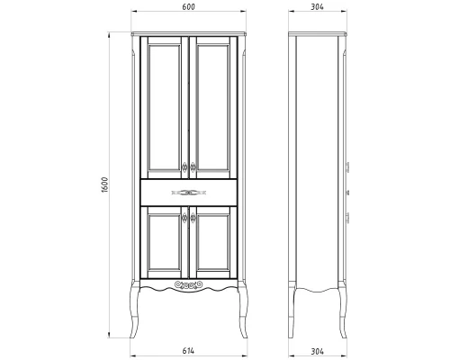 Пенал напольный белый серебряная патина ASB-Woodline Модерн 4607947231625