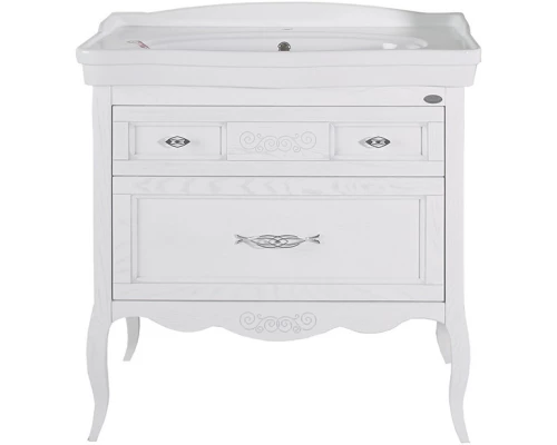 Тумба с раковиной белый серебряная патина 86 см ASB-Woodline Модерн