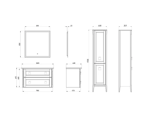 Комплект мебели белый матовый 100,5 см ASB-Woodline Рома