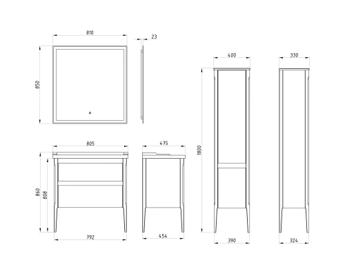 Комплект мебели белый матовый/бежевый 80,5 см ASB-Woodline Лорена