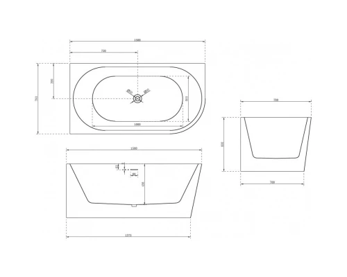 Акриловая ванна 150x78 см L Abber AB9257-1.5 L
