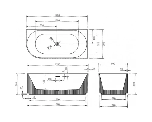 Акриловая ванна 170x80 см R Abber AB9329-1.7 R
