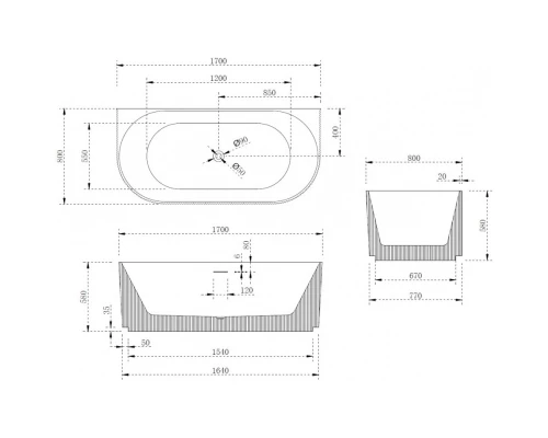 Акриловая ванна 170x80 см Abber AB9330-1.7