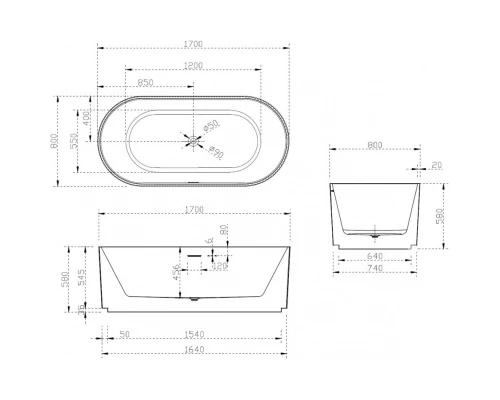 Акриловая ванна 170x80 см Abber AB9325-1.7