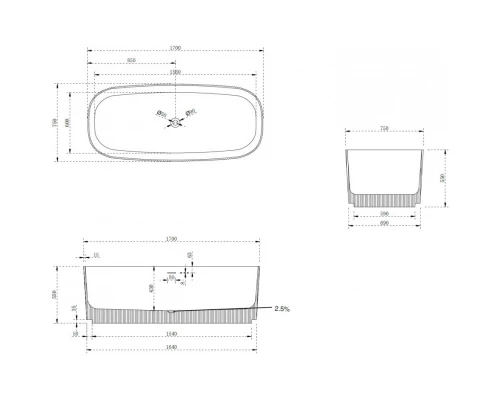 Ванна из литого мрамора 170x75 см Abber Stein AS9601