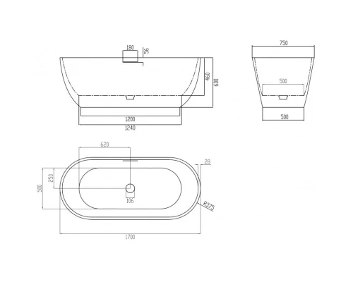 Ванна из литого мрамора 170x75 см Abber Frankfurt AM9941