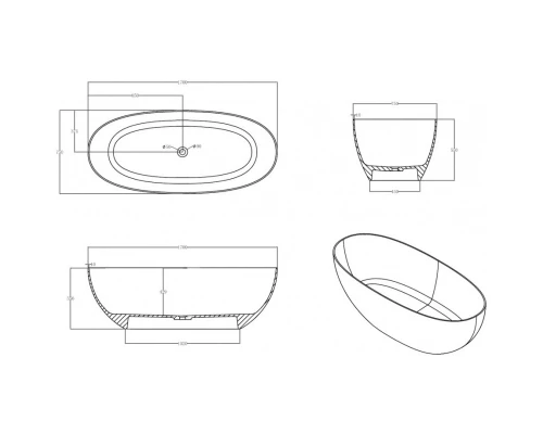Ванна из полиэфирной смолы 170x75 см Abber Kristall AT9703Amber