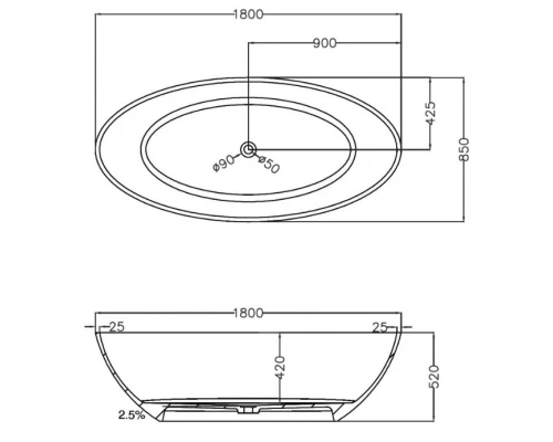 Ванна из полиэфирной смолы 180x85 см Abber Kristall AT9702Rubin