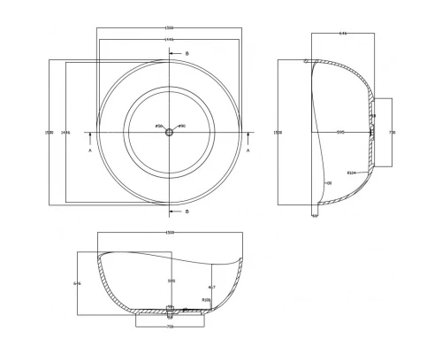 Ванна из полиэфирной смолы 150x150 см Abber Kristall AT9705Koralle