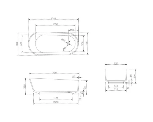 Ванна из полиэфирной смолы 170x80 см Abber Kristall AT9706Saphir