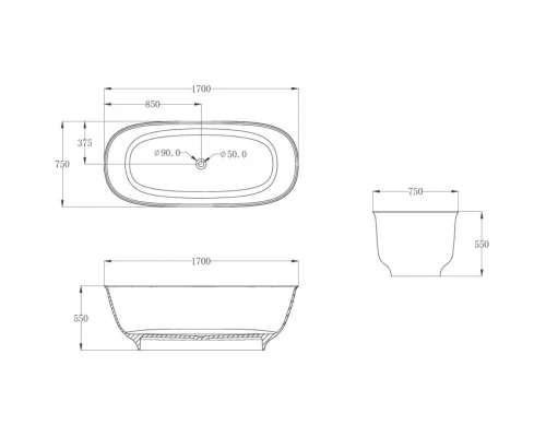 Ванна из полиэфирной смолы 170x75 см Abber Kristall AT9707Emerald