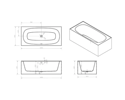Ванна из литого мрамора 180x85 см Abber Blitz AS9501GB