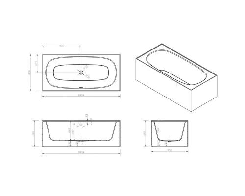 Ванна из литого мрамора 180x85 см Abber Blitz AS9501WL