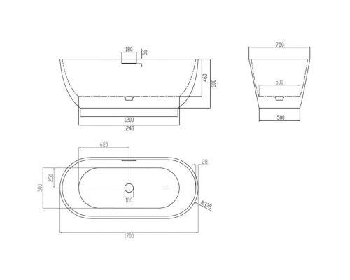 Ванна из литого мрамора 170x75 см Abber Frankfurt AM9941MBG