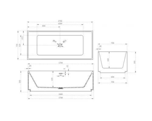 Ванна из литого мрамора 170x75 см Abber Stein AS9602