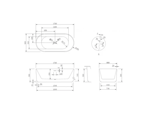 Акриловая ванна 170x80 см Abber AB9436-1.7