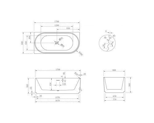 Акриловая ванна 170x80 см L Abber AB9438-1.7 L