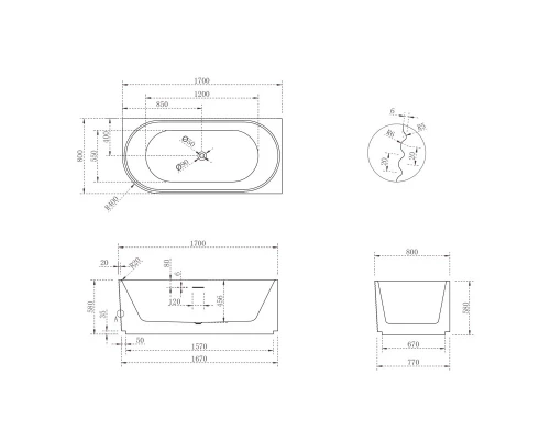 Акриловая ванна 170x80 см R Abber AB9438-1.7 R