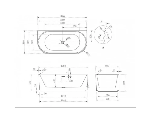 Акриловая ванна 170x80 см Abber AB9440-1.7
