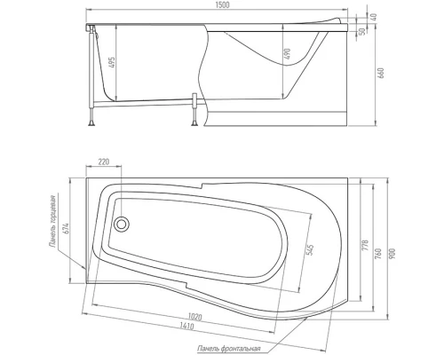 Акриловая ванна 150x90 см Alex Baitler Orta ORTA R 150*90