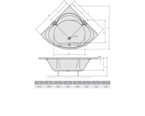 Акриловая ванна 140x140 см Alpen Alexandra A05111
