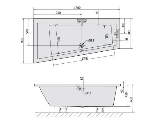 Акриловая ванна 170x90 см R Alpen Andra 81511