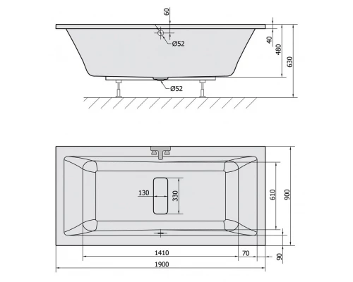 Акриловая ванна 190x90 см Alpen Marlene 71607