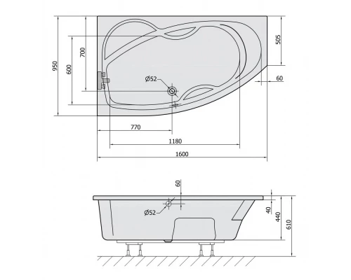 Акриловая ванна 160x95 см L Alpen Mamba 27111