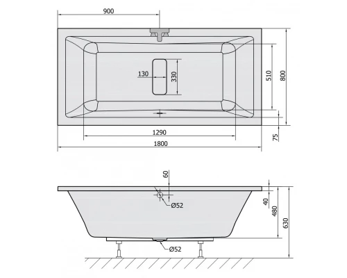 Акриловая ванна 180x80 см Alpen Marlene 72034