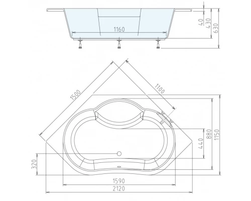 Акриловая ванна 150x150 см Alpen Marea A02111