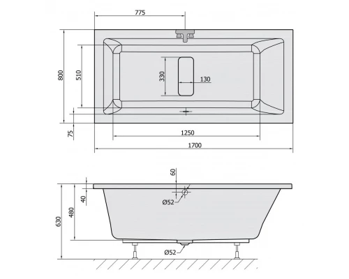 Акриловая ванна 170x80 см Alpen Marlene 72403