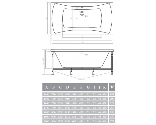 Акриловая ванна 200x90x46 см Alpen Luna AVP0011