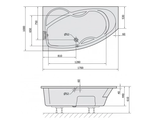 Акриловая ванна 170x100 см L Alpen Mamba 76111