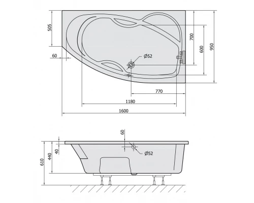 Акриловая ванна 160x95 см R Alpen Mamba 28111