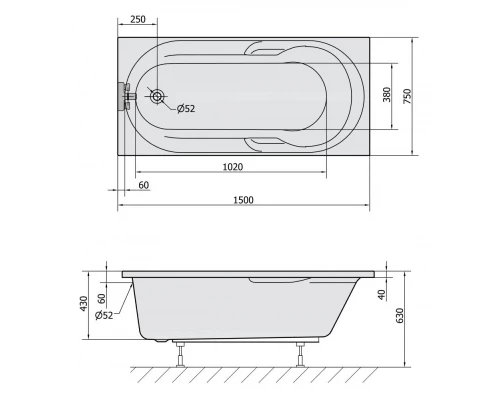 Акриловая ванна 150x75 см Alpen Mirela 45111