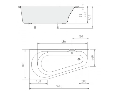 Акриловая ванна 160x80 см L Alpen Projekta 20111
