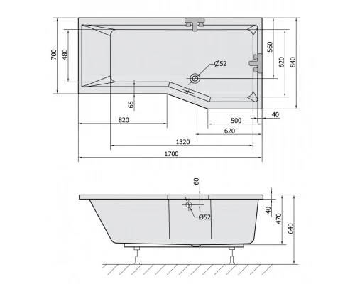 Акриловая ванна 170x84 см R Alpen Versys 70611