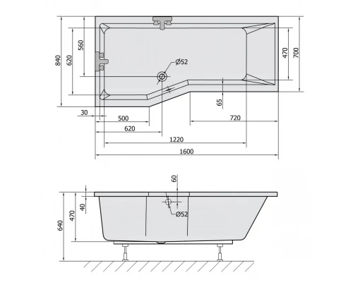 Акриловая ванна 160x84 см L Alpen Versys 14611