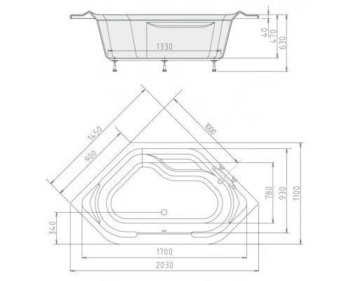 Акриловая ванна 145x145 см Alpen Tango A03111