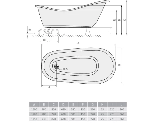 Акриловая ванна 170x78 см Alpen Rectime 42112