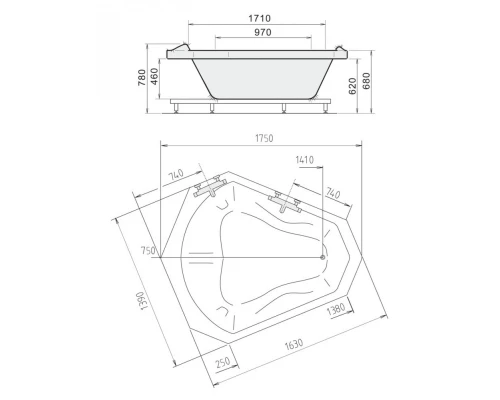 Акриловая ванна 163x139 см Alpen Samora 75111