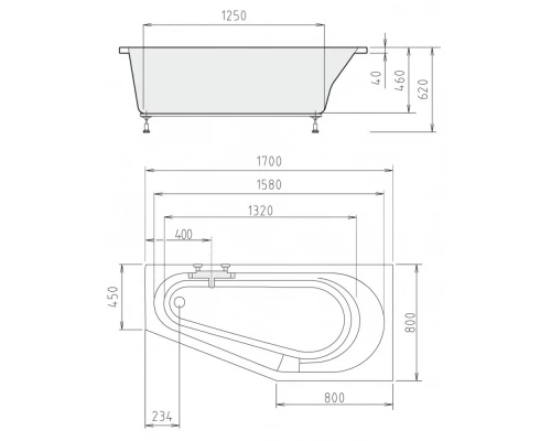 Акриловая ванна 170x80 см R Alpen Tigra A00611