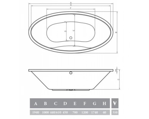 Акриловая ванна 194x100 см Alpen Ventura AVB0019
