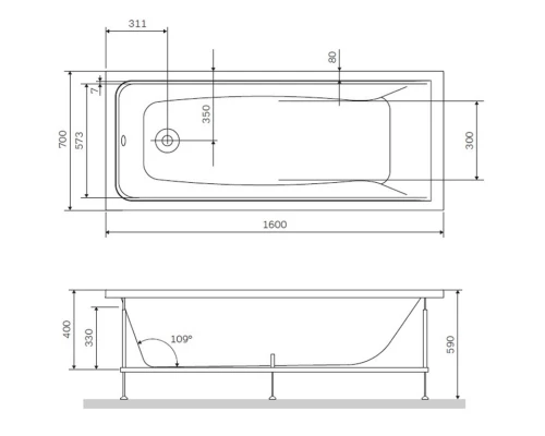 Акриловая ванна 160x70 см Am.Pm Gem W90A-160-070W-A
