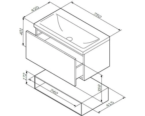 Тумба с раковиной белый глянец 76 см Am.Pm Gem M90FHX07521WG + M90WCC0752WG